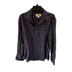 Joseph Abboud Plaid Shirt L Blue Cotton Cashmere Blend Long Sleeve Preppy